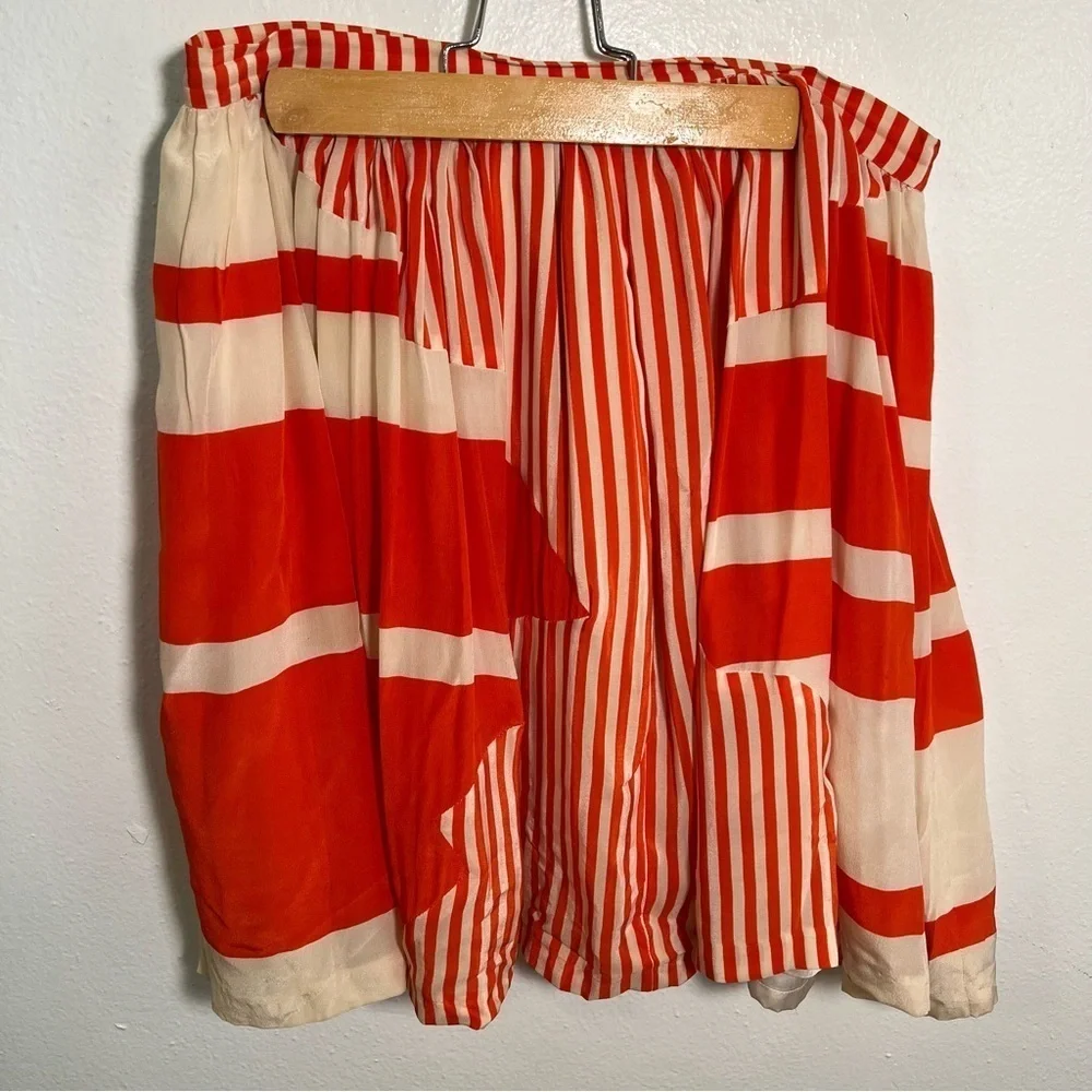 Twinkle by Wenlan Women's Size 6 A-Line Skirt Orange Cream Stripes Zip Side Silk